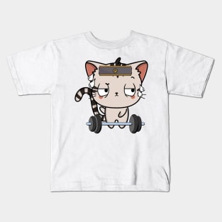 Funny tabby cat is exercising Kids T-Shirt